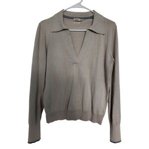 Faherty Womens Organic‎ Cotton Cashmere V-Neck Polo Sweater Beige Small